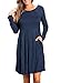ZESICA Women's Long Sleeve Solid Color Pockets Casual Swing Pleated T-shirt Dress