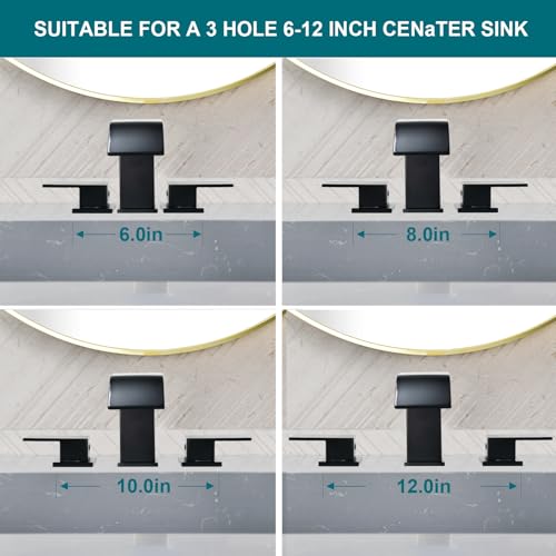 OMEKNTOP Matte Black Bathroom Faucet 3 Hole, 8 Inch Waterfall Black Bathroom Faucet with cUPC Hose, Two Handle Bathroom Sink Faucet for Basin Lavatory Vanity