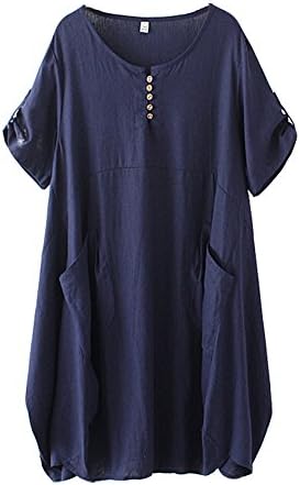 HOOBEE LINEN Women's Short Sleeve Loose Baggy Dress Top with Pockets