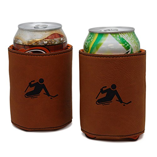 MODERN GOODS SHOP Leather Can Cooler With Sledge Hockey Engraving - Oil, Stain, and Water Resistant Beer Hugger - Standard Size Beer and Soda Can Sleeve