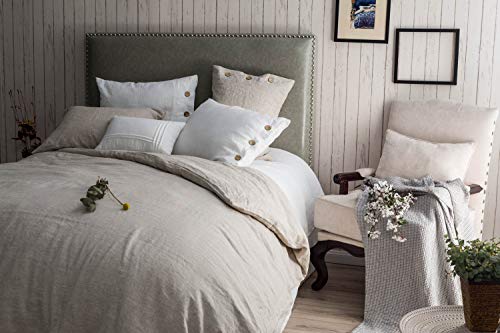 meadow park Stone Washed Pure Linen Duvet Cover Set 3 Piecss, Queen 90 inches x 94 inches- Shams 20 inches x 26 inches, Coconut Shell Button Closure - Corner Ties - Super Soft, Natural - Thumbnail 2