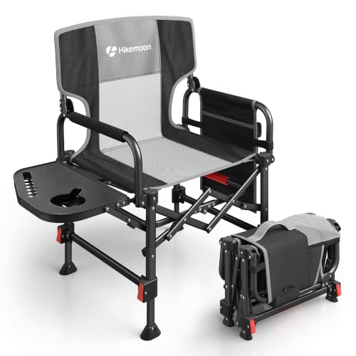 HIKEMOON Folding Camping Director Chairs, Oversized Heavy Duty Portable Chair with Adjustable Height, Side Table & Storage Pocket, Compact Fold for Outdoor, Camp, Beach, Fishing, Lawn, Travel