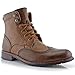 Polar Fox Jonah MPX808567 Mens Casual Perforated Vegan Leather High-Top Red Wing tip Brogue Western Derby Dress Boots… (Brown, numeric_10_point_5)