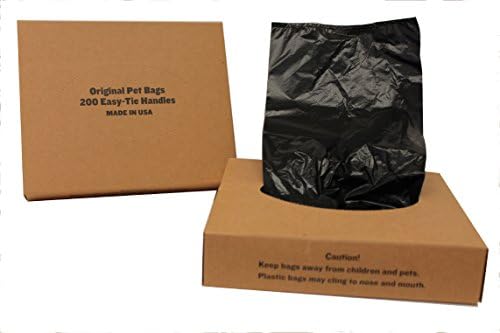 Originalpetbags 200 Black Unscented Easy Open &amp; Easy-tie Handle 15" Strong Leak- Proof Poop Bags Dog Waste Bags Made in USA (not on rolls)