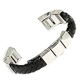 For Fitbit Alta Bands, bayite Leather Bands Adjustable Metal Buckle Leather Cord Braided Wristband Black Large Small