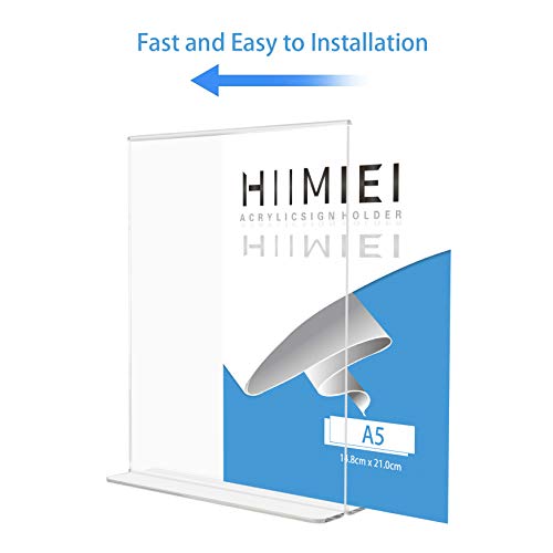 HIIMIEI Set of 6 Vertical Table Displays, Poster Holder, A5 (14.8 x 21 cm) Acrylic Transparent Table Easel, Menu Holder