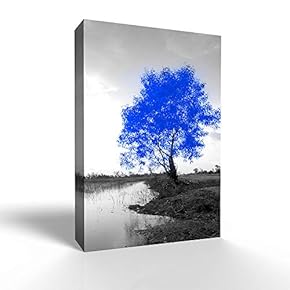 Blue and Black Abstract Colorful Tree Painting Wall...