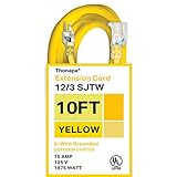 Thonapa 10 Foot Outdoor Extension Cord - 12/3 Heavy Duty Yellow Extension Cable with 3 Prong Grounded Plug for Safety - Great for Garden and Major Appliances