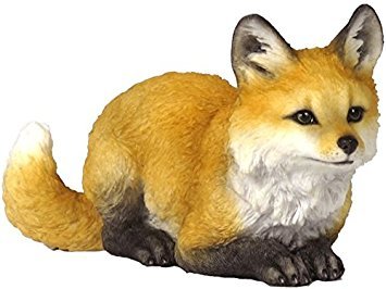 5.5 Inch Fox Pup Crouching Decorative Statue Figurine, Orange and Tan