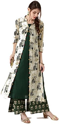 Green Indian Women Designer Kurta Kurti Jacket Style Tunic Ethnic Pakistani Anarkali Dress Tunics Cotton Long Silk