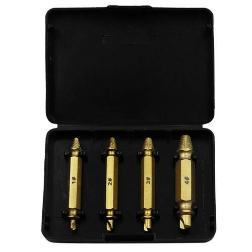 TOOLSTAR Screw Remover and Extractor Kit, Double Head Bolt Extractor with Case for Removal of Broken or Damaged Screw, Bolt (4pcs Gold)