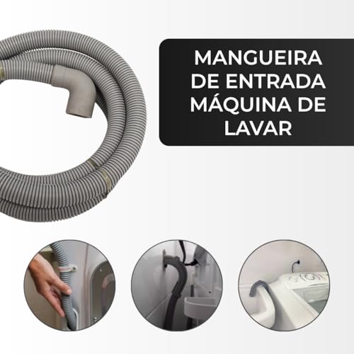 Mangueira de Saída Máquina de Lavar 3 Metros com Suporte – Compatível Brastemp Electrolux Consul Tanquinho – Mangueira Lavadora Reforçada Bocal Curvo 28mm