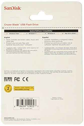 Sandisk Cruzer Blade USB Flash Drive, 128 GB, Black/Red (SDCZ50-128G-A46)
