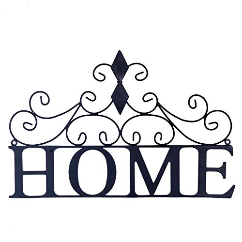 Yamfurvo Scrolled Home Word Wall Decor, Metal Wall Mounted Plaque Door Art Sign, Decorative Hanging Wall Ornament for Bedroom, Living Room, Dining Room, Black