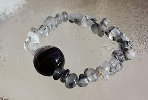 Natural Stone, Tourmaline in Quartz Beaded Bracelet,Yog, Reiki, Streach Healing Meditation tool