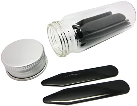 Shang Zun 16 Pcs Black Plastic Collar Stays in Glass Bottle, 2.2"