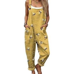 HZSprance Women's Jumpsuit with Pockets Casual Summer Outfits Comfy Beach Vacation Trendy Loose Wide Leg Overalls