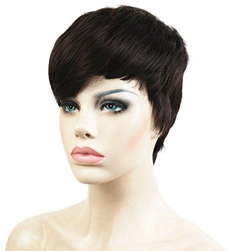 Lydell Short Asymmetry Side Bang Straight Wig Full Synthetic Wigs (Chestnut Brown)