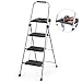 Delxo Folding Steel 3-Step Stool Ladder Tool Equipment for Indoor, Outdoor with Soft Handgrip Anti-Slip Widen Pedals Safe Metal Lock Design 330lbs Capacity