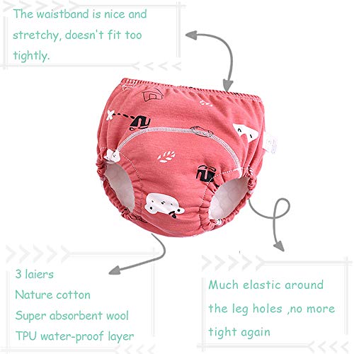 U0U Baby Girls'4 Pack Cotton Training Pants Toddler Potty Training Underwear for Boys and Girls Pink 3T