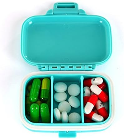 Mini Pill Box,Lanticy Daily Pill Case Medicine Organizer Drug Container Vitamins Holder Plastic Empty Capsules Box with 3 Detachable Compartments Tight Lock Waterproof Portable for Daily (Lake blue)