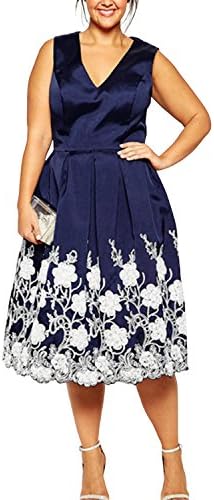 Inshine Women Plus Size Satin Flora V-Neck Cocktail Party Wedding Dresses 2X-Large