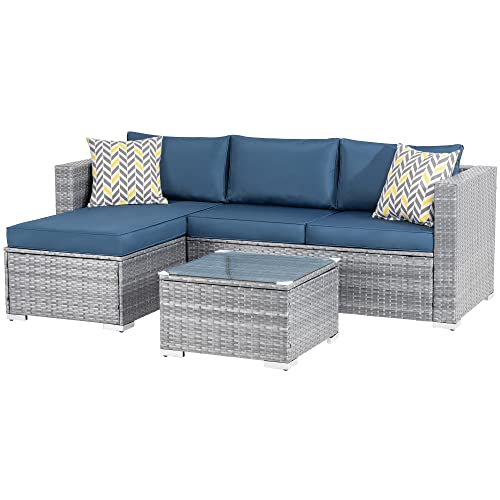 Walsunny Outdoor Patio Furniture Sets, AllWeather Wicker Outdoor Sectional Patio Sofa with Tea