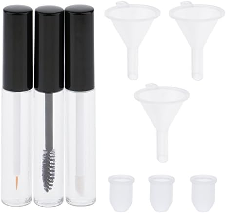 3 Packs Refillable Empty Eyelash Mascara Tube Eyeliner Bottle Lip Gloss Vials Containers with Wands Brushes/Rubber Inserts/Funnels - Clear, 10ml