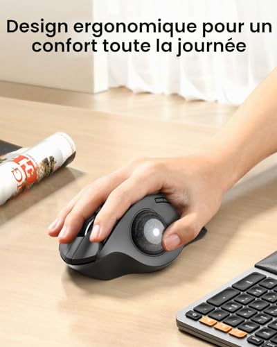 ProtoArc EM01 NL Trackball Mouse, Ergonomic Angle Adjustable Mouse, Bluetooth Mouse Wireless Rollerball, Rechargeable, Thumb Control, Connection of 3 Devices for PC, Mac, Windows