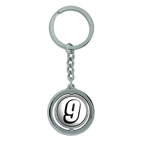 9 Number Nine Spinning Round Metal Key Chain Keychain Ring