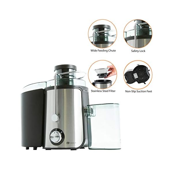 PureMate-600W-NaturoPure-Powerful-Whole-Fruit-and-Vegetable-Juice-Extractor-Centrifugal-Juicer-Machine-with-2-Speed-Settings-BPA-Free-65MM-Wide-Mouth-with-500ml-Juice-Jug-14L-Pulp-Container PureMate Juicer Machines, 600W Whole Fruit and Vegetable Juice Extractor, Centrifugal Juicer Machine, Stainless Steel…