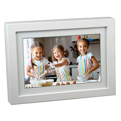 PhotoSpring 8 (16GB) 8-inch WiFi Cloud Digital Picture Frame - Battery, Touch-Screen, Plays Video and Photo Slideshows, HD IPS Display, iPhone & Android app (White - 15,000 Photos)