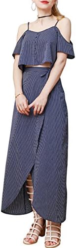 Margin Point Version Women Crop Top Maxi Skirt Casual Strap Off Shoulder Two Piece Dresses