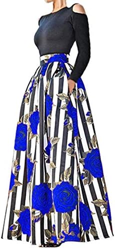 Delcoce Women's Sexy Two-Piece Floral Print Pockets Long Party Skirts Dress S-2XL
