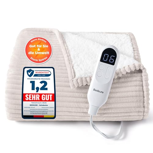 BEDSURE Heizdecke Elektrische Kuscheldecke - 200x180cm, Gestreift Natur
