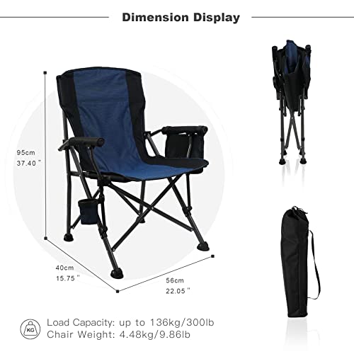Superrella Camping Chair Folding Portable Lawn Chair 2 Pack Comfortable Hard Arm Sturdy for Family Camp, Outdoor, Sports, Beach, Travel, Black & Gray, Supports 300 lbs