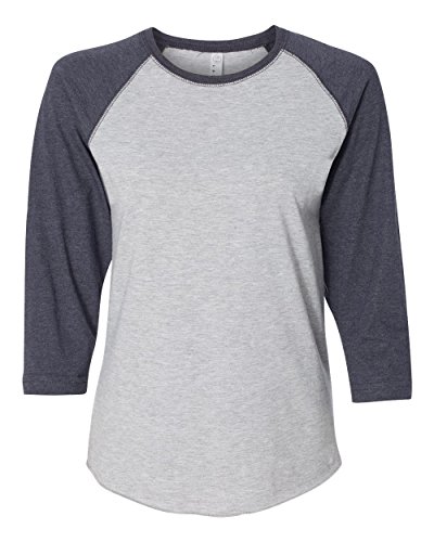 LAT Apparel Ladies 100% Cotton Baseball Jersey Tee [X Small] Vintage Heather/ Vintage Navy Blue Short Sleeve T-Shirt