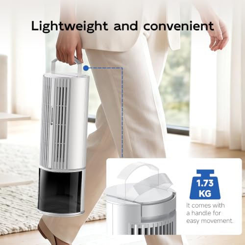 Portable Air Conditioners, Evaporative Swamp Cooler, Cooling Tower Fan with Mist Humidifier, 3 Speeds, Oscillating, Timer, Remote for Bedroom, Office, Dorm - Portable AC Standing Fan (Glacier White)