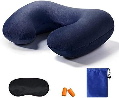 BEINY Velvet Material Inflatable Travel Pillow - Head, Chin, Neck Support, Portable Neck Pillow for Air, Car &amp; Train Travel, Home Use &amp; Camping, Hiking Plus Earplugs, Eye Patch, Storage Bag