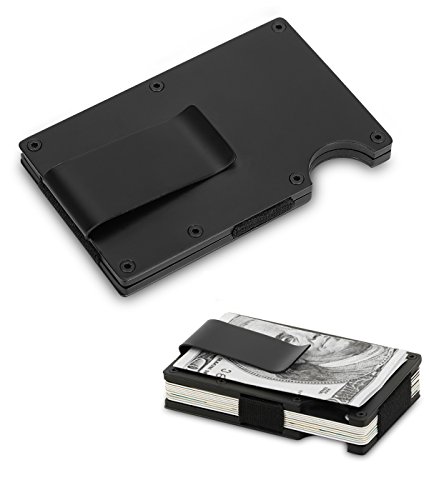 Metal Wallet Credit Card Holder with RFID blocking, Aluminum Money Clip Wallet (Black) - Thumbnail 7