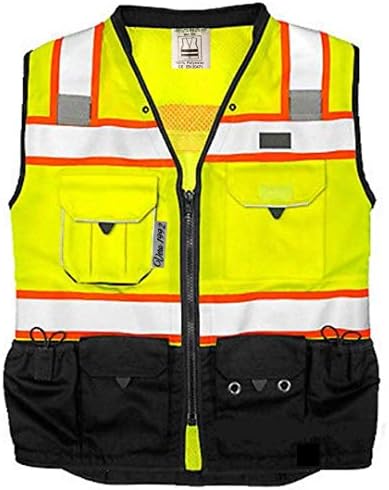 Vero1992 Vest Mens Class 2 Black Series Serveyors Utility Pockets Safety Vests Premium Black Series Serveyors Vest (Extra Large, Yellow/Black)
