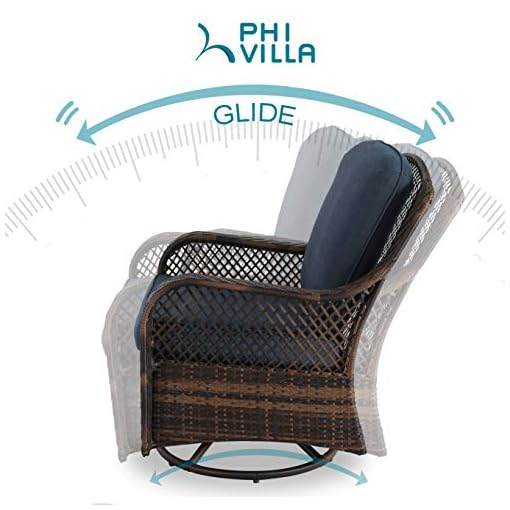 PHI VILLA Outdoor Wicker Patio Furniture Set 3 Piece, 2 Rattan Swivel Rocker Patio Chairs Large