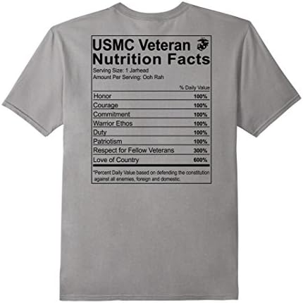 Men's US Marine Corp Veteran Nutrition Facts Shirt Print Large Slate