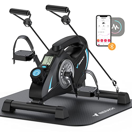 MERACH Under Desk Exercise Bike Stationary Bike, Quiet Magnetic Cycling Cardio Equipment with App for Arm, Leg Recovery, Spin Bike Cycle with 2 Resistance Band & Non-Slip Exercise&Fitness Equipment