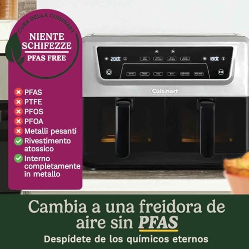 Air Fryer XXL Doppia Zona | PFAS Free | 2x5,2L | Frigge, cuoce, disidrata, mantiene caldo | 8+ porzioni | Parti lavabili in lavastoviglie