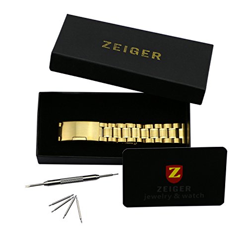 ZEIGER Men B008 Replacement Metal Wrist Watch Band (Stainless Gold 20mm)