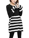 Allegra K Ladies Stripes Round Neck Spring Tunic Knit Shirt L Black White
