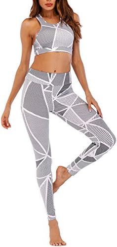 Women 2 Two Pieces Gym Yoga Clothing Green Halter Sports Crop Tank Top Tube Bra and High Waist Leggings Workout Suit Set