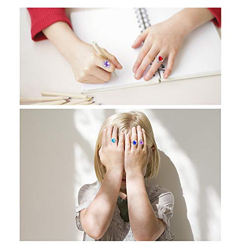image for Hifot 12 pcs Girls Crystal Adjustable Rings, Princess Jewelry Finger R