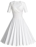 MUXXN Women's Audrey Hepburn Style V Neck Vintage Prom Swing Dress (White XXL)